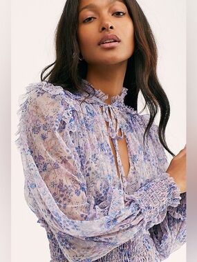 Free People Twyla Floral Smocked Waist Blouse